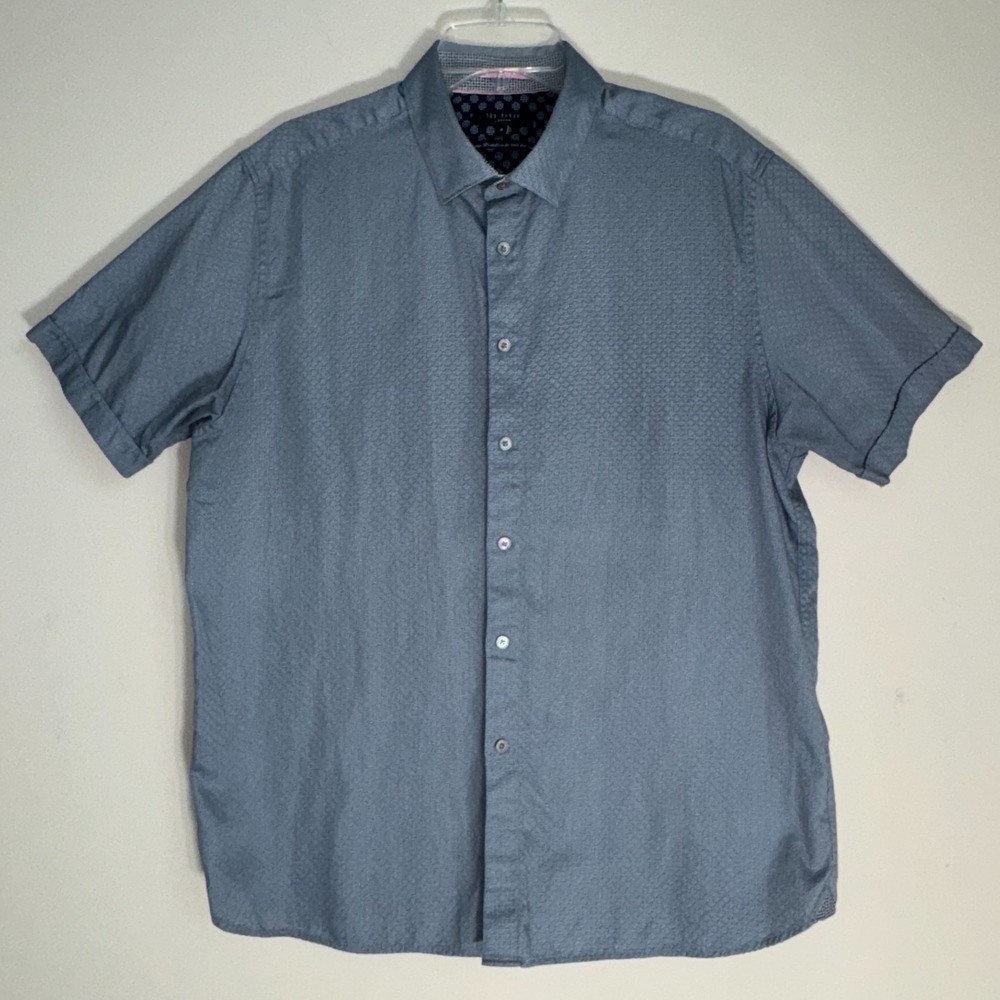 Ted Baker London Mens Short Sleeve Button Up Shirt Size 6 XL Blue Geometric
